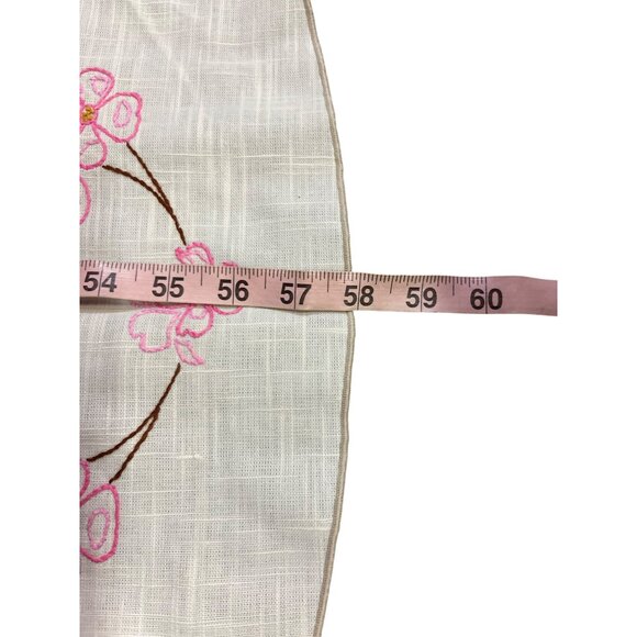 Vintage Handmade Round Tablecloth Used Cream with Pink and Brown - Picture 9 of 16